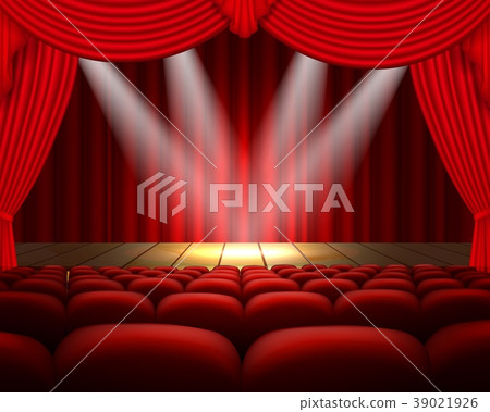 Illustration theater stage with a red curtain and  39021926