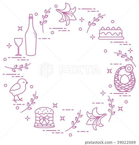 Different Easter symbols arranged in a circle: Different Easter symbols arranged in a circle: 39022089