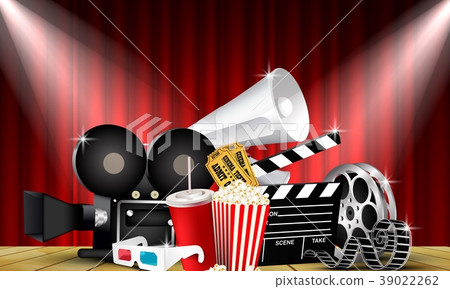 Red curtain cinemas films on the stage with stage  39022262