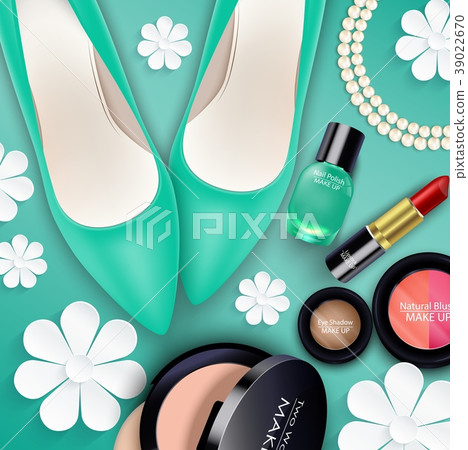 Sets of cosmetics on green background 39022670