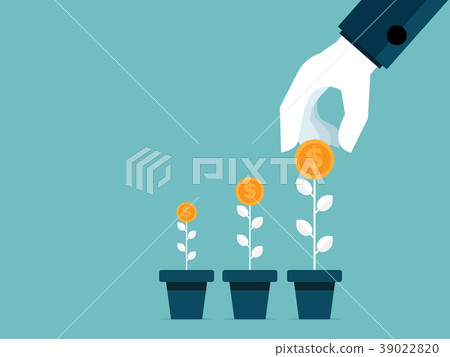 human hand take money coins from growth tree human hand take money coins from growth tree 39022820