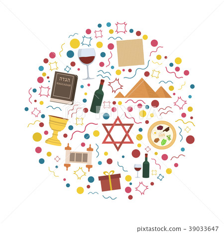 Passover holiday flat design icons set 39033647