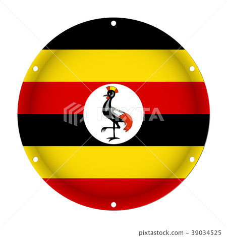 round metallic flag of Uganda with screw holes 39034525