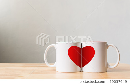 Valentine's day concept, White cup and red heart Valentine's day concept, White cup and red heart 39037649
