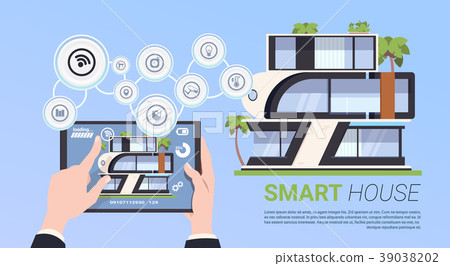 Hand Holding Digital Tablet With Smart Home Hand Holding Digital Tablet With Smart Home 39038202