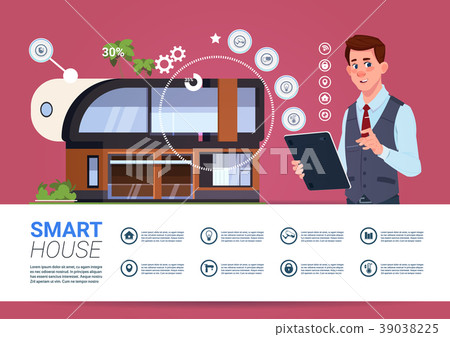 Man Holding Digital Tablet With Smart Home Man Holding Digital Tablet With Smart Home 39038225