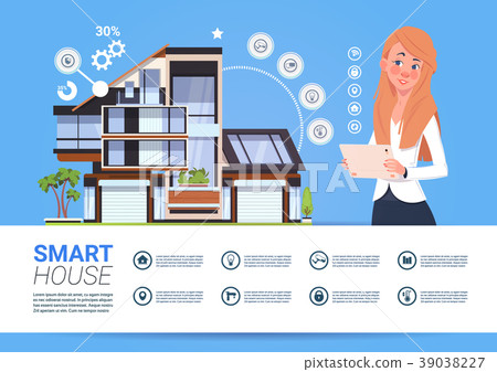 Woman Holding Digital Tablet With Smart Home 39038227
