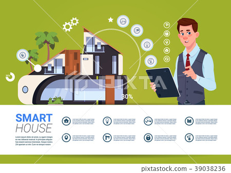 Man Holding Digital Tablet With Smart Home Control Man Holding Digital Tablet With Smart Home Control 39038236