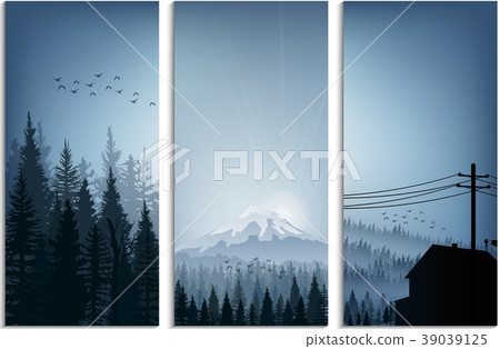 Set Of Banner Forest Trees Silhouettes Landscape Stock