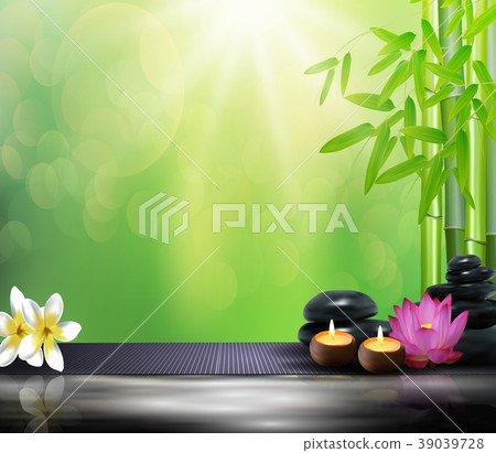 Bamboo, flowers, stone, wax and background on the  39039728