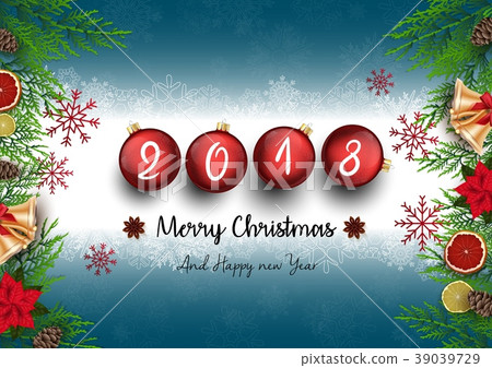 2018 merry christmas and happy new year with fir b 39039729