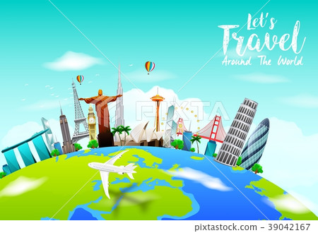 Famous monuments of the world on Earth on b Stock Illustration