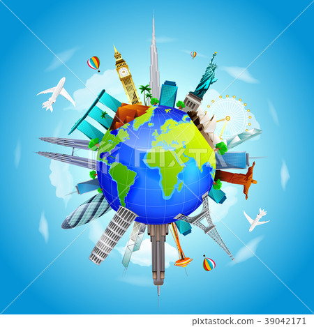 Planet earth travel the world concept on blue sky  39042171