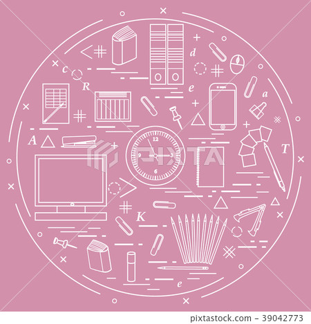 Set of different office objects arranged in a Set of different office objects arranged in a 39042773