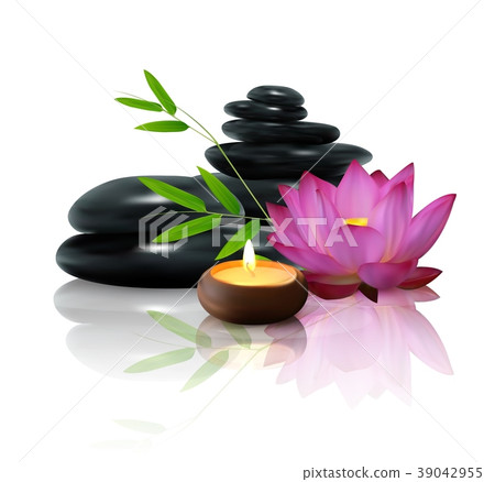 Bamboo, flower, stone and wax isolated background 39042955