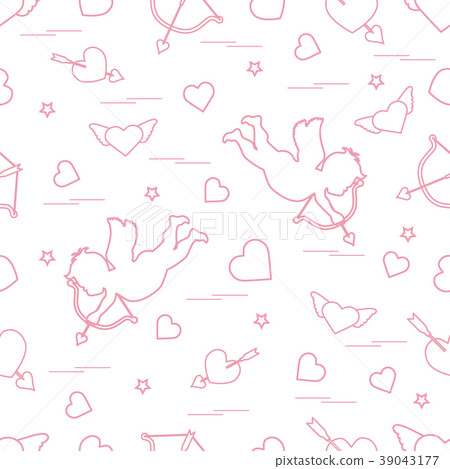 Cute seamless pattern with cupid shoots a bow and Cute seamless pattern with cupid shoots a bow and 39043177