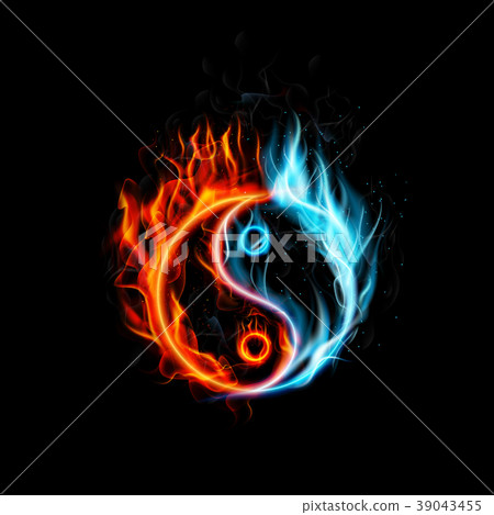 Fire burning Yin Yang with black background 39043455