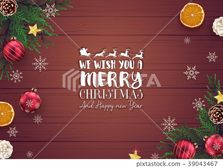 Christmas wooden background with fir branches and - Stock Illustration ...