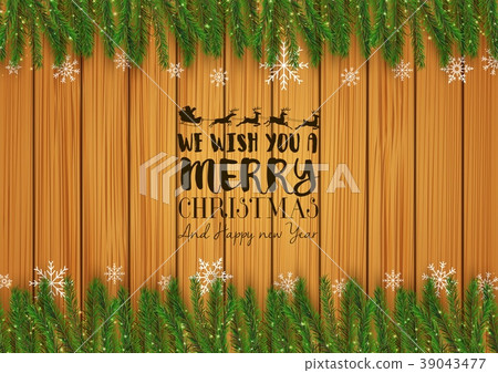 Christmas wooden background with fir branches and - Stock Illustration ...