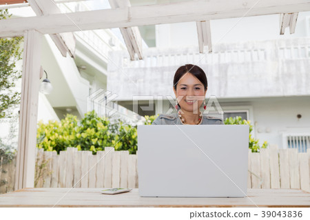 Female Laptop Smartphone At Home 39043836