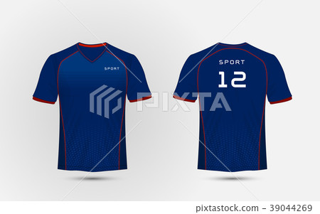 Blue and red lines layout football sport t-shirt. Blue and red lines layout football sport t-shirt. 39044269
