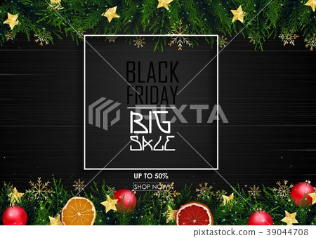 Black friday sale poster with christmas decoration  스톡일러스트 [39044708