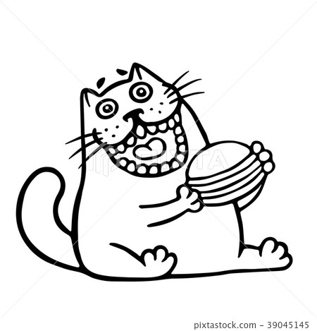 The cat is eating a hamburger. Vector 39045145