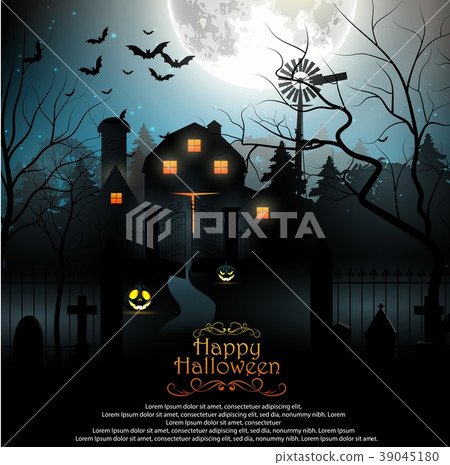 Halloween background with scary graveyard and farm - Stock Illustration  [39045180] - PIXTA