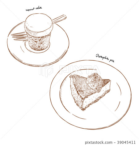 carrot cake and pumpkin pie , hand draw vector. 39045411