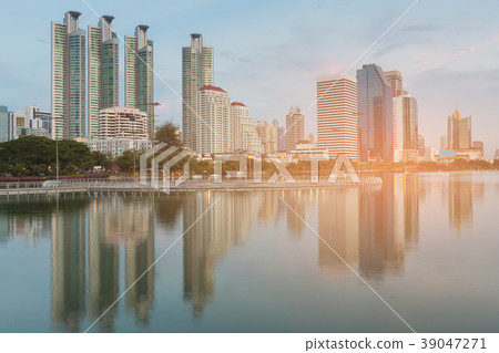 Office building over water lake reflection Office building over water lake reflection 39047271