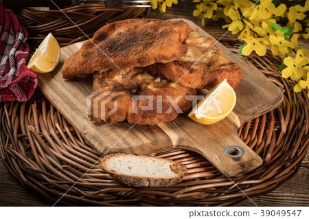Cod fillet fried in breadcrumbs. Cod fillet fried in breadcrumbs. 39049547