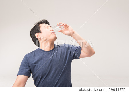 Morning, middle age, drinking water 39051751