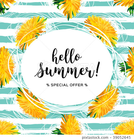 Summer flowers, Hello summer lettering. Yellow Summer flowers, Hello summer lettering. Yellow 39052645