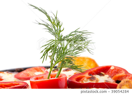 Roast potatoes with cheese and paprika. 39054284