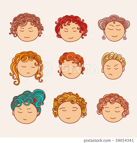 Set of nine different cute hand drawn faces Set of nine different cute hand drawn faces 39054341