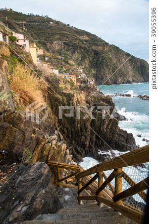 Cinque Terre-Five Riguria Coast Villages (Liguria, Italy) The Sea of Riomaggiore in the Evening 39055396