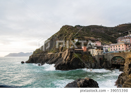 Cinque Terre-Five villages on the rugged Liguria coast (Liguria, Italy) Riomaggiore station and train 39055398
