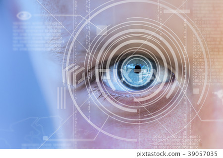 Modern cyber boy with digital eye Modern cyber boy with digital eye 39057035