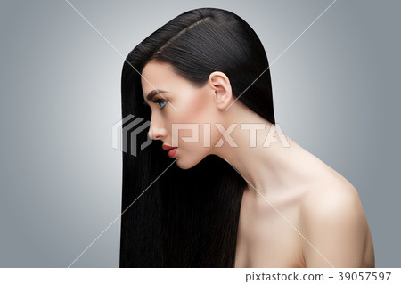 Brunette Asian Girl With Long Straight Hair Stock Photo
