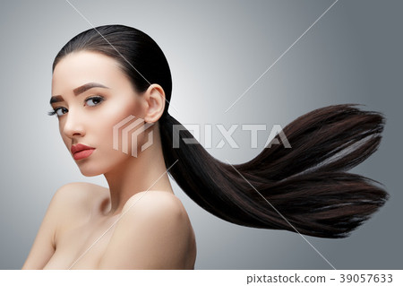 Brunette Asian Girl With Long Straight Hair Stock Photo