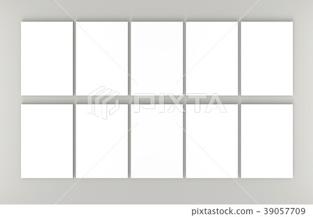 Ten white A4 paper sheets on gray background. 39057709