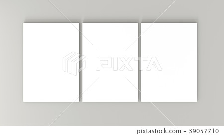 Three white A4 paper sheets on gray background. 39057710
