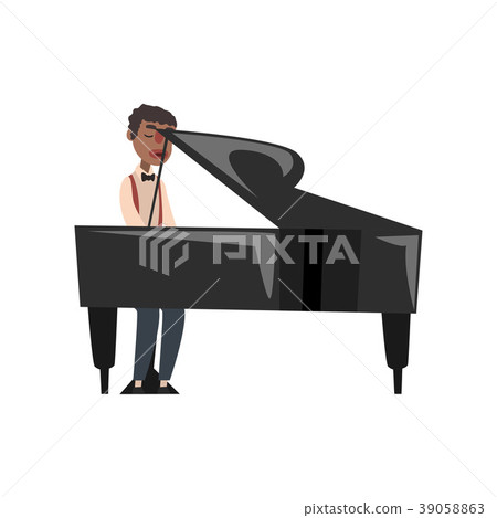 African American jazz musician playing grand piano African American jazz musician playing grand piano 39058863
