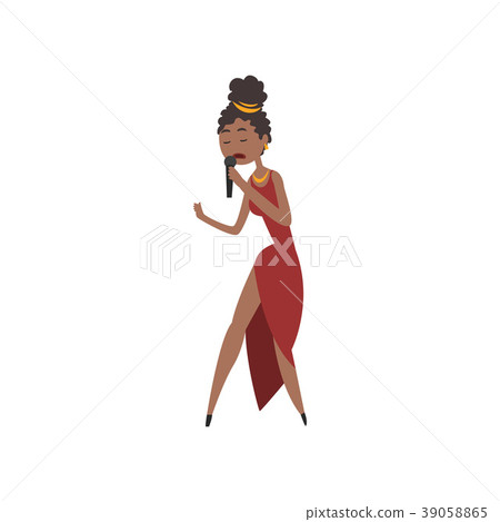 African American female jazz singer singing into 39058865