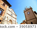 Medieval houses and bell tower,Montepulciano,Italy 39058973