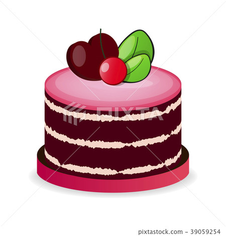 Piece of chocolate cake with cream and cherry. Piece of chocolate cake with cream and cherry. 39059254