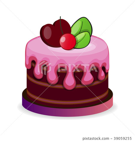 Piece of chocolate cake with cream and cherry. Piece of chocolate cake with cream and cherry. 39059255