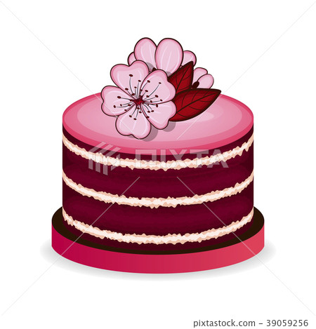 Piece of chocolate cake with cream and cherry. Piece of chocolate cake with cream and cherry. 39059256
