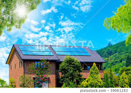 Eco house and blue sky and green 39061283