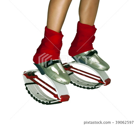 legs in hopping shoes with springs  39062597